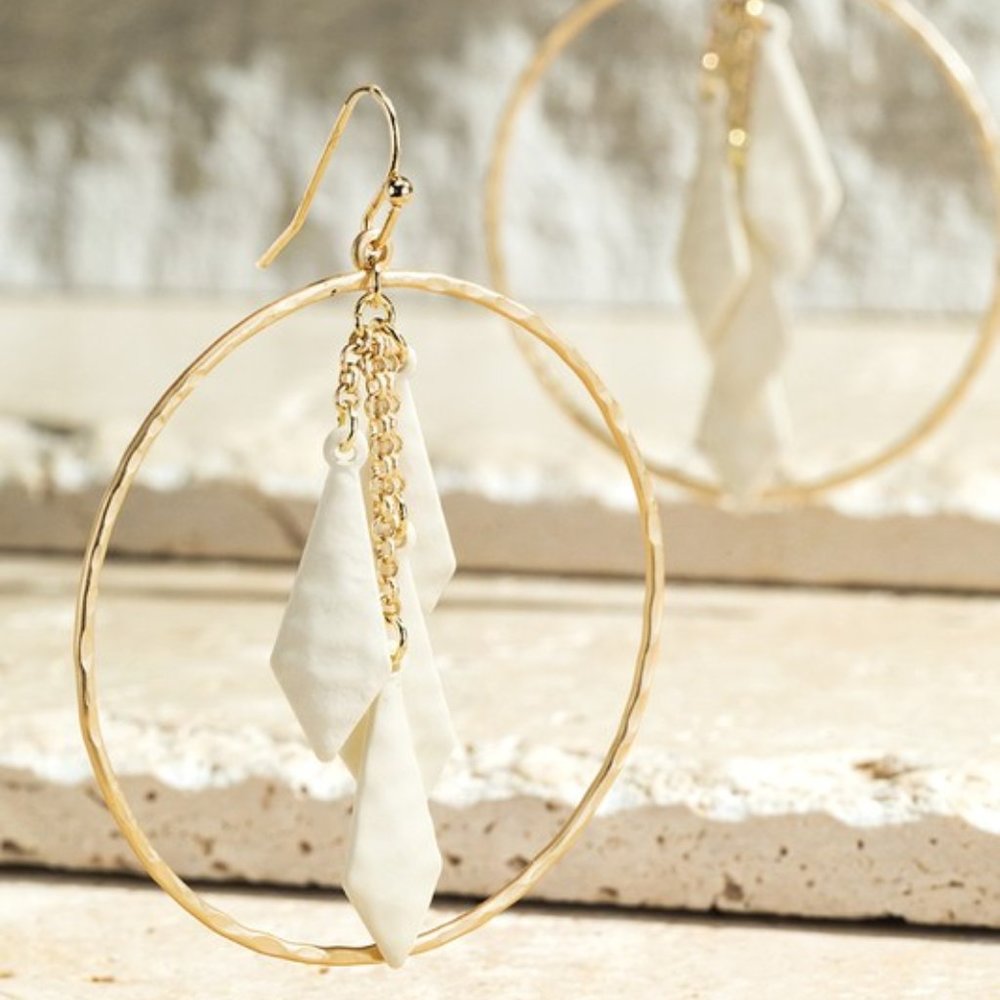 White Dangle Hoop Earrings